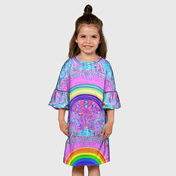 Платье клеш для девочки Радужный узор разноцветный, цвет: 3D-принт — фото 2