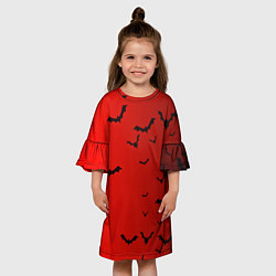 Платье клеш для девочки Летучие мыши на красном фоне, цвет: 3D-принт — фото 2