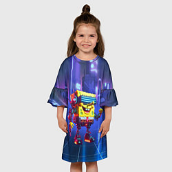 Платье клеш для девочки Губка Боб - киберпанк - нейросеть, цвет: 3D-принт — фото 2