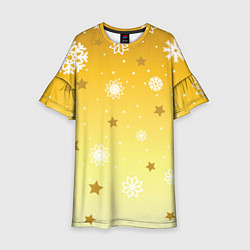 Детское платье Снежинки и звезды на желтом