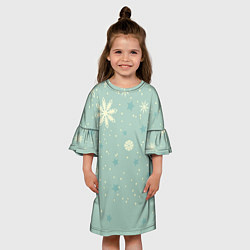 Платье клеш для девочки Снежинки и звезды на матно зеленем, цвет: 3D-принт — фото 2