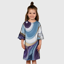 Платье клеш для девочки Абстрактный волнистый узор фиолетовый с голубым, цвет: 3D-принт — фото 2