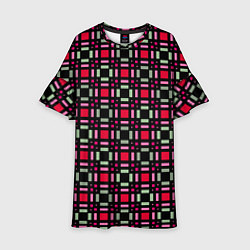 Платье клеш для девочки Красно-черный зеленый геометрический узор, цвет: 3D-принт