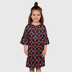 Платье клеш для девочки Красно-черный зеленый геометрический узор, цвет: 3D-принт — фото 2