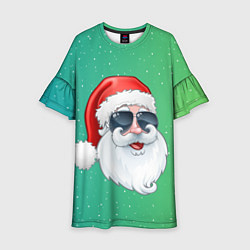 Платье клеш для девочки Дед Мороз в очках, цвет: 3D-принт