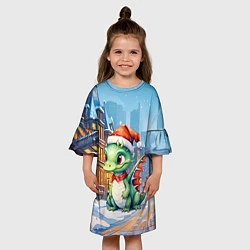 Платье клеш для девочки Дракон зимний холод, цвет: 3D-принт — фото 2