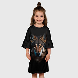 Платье клеш для девочки Серый хищник волк, цвет: 3D-принт — фото 2