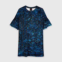 Платье клеш для девочки Синие точки на чёрном фоне, цвет: 3D-принт