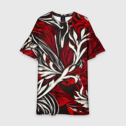 Платье клеш для девочки Красно белый узор на чёрном фоне, цвет: 3D-принт