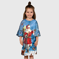 Платье клеш для девочки Дед Мороз в лесу с животными, цвет: 3D-принт — фото 2