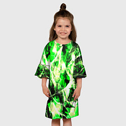 Платье клеш для девочки Зелёные узоры джунгли, цвет: 3D-принт — фото 2