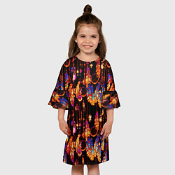 Платье клеш для девочки Ловцы снов с яркими перьями, цвет: 3D-принт — фото 2