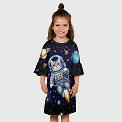 Платье клеш для девочки Крутой котик в открытом космосе - нейросеть, цвет: 3D-принт — фото 2