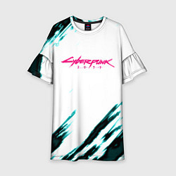 Платье клеш для девочки Cyberpunk2077 stripes, цвет: 3D-принт
