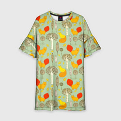 Платье клеш для девочки Лисы в лесу, цвет: 3D-принт
