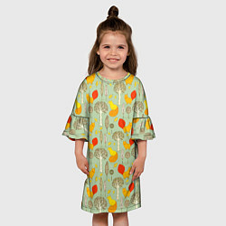 Платье клеш для девочки Лисы в лесу, цвет: 3D-принт — фото 2
