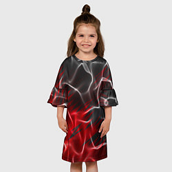 Платье клеш для девочки Дым и красные текстуры, цвет: 3D-принт — фото 2