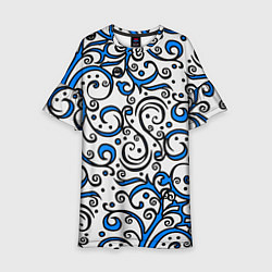 Платье клеш для девочки Синие кружевные узоры, цвет: 3D-принт