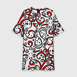 Платье клеш для девочки Красный кружевной узор, цвет: 3D-принт