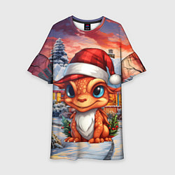 Платье клеш для девочки Символ нового 2024 года маленький дракон, цвет: 3D-принт