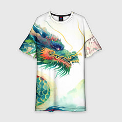 Платье клеш для девочки Japanese dragon - watercolor art, цвет: 3D-принт