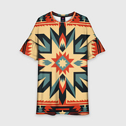 Платье клеш для девочки Орнамент в стиле американских индейцев, цвет: 3D-принт