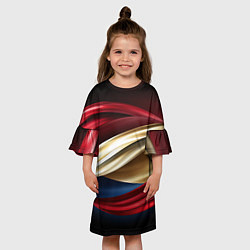 Платье клеш для девочки Золотые и красные волны абстракции, цвет: 3D-принт — фото 2