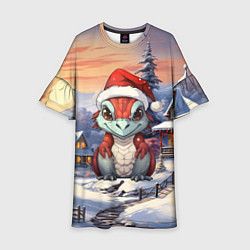 Платье клеш для девочки Красный дракончик 2024, цвет: 3D-принт