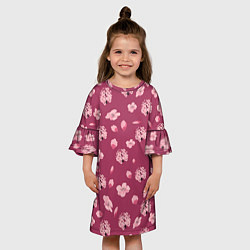 Платье клеш для девочки Сакура цветы и бутоны паттерны, цвет: 3D-принт — фото 2