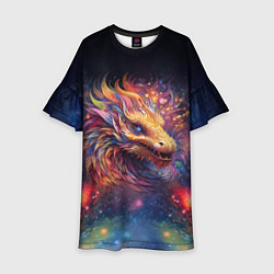 Платье клеш для девочки Космический дракон - символ года, цвет: 3D-принт