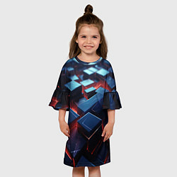 Платье клеш для девочки Синие плиты абстракция разлома, цвет: 3D-принт — фото 2