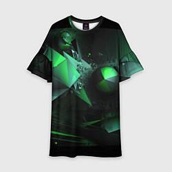 Платье клеш для девочки Геометрическая текстурная зеленая абстракция, цвет: 3D-принт