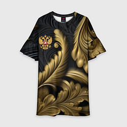 Платье клеш для девочки Золотой узор и герб России, цвет: 3D-принт