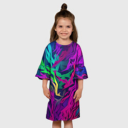Платье клеш для девочки Кривые яркие геометрические фигуры, цвет: 3D-принт — фото 2