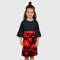 Платье клеш для девочки Расплавленные красные черепа стёжка, цвет: 3D-принт — фото 2