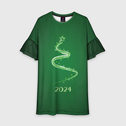 Платье клеш для девочки Стилизованная елка 2024, цвет: 3D-принт