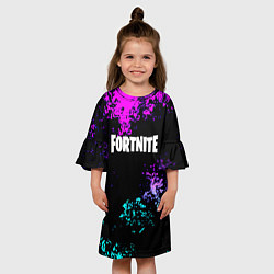 Платье клеш для девочки Fortnite капли неоновых красок, цвет: 3D-принт — фото 2