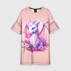 Платье клеш для девочки Дракончик с цветами, цвет: 3D-принт