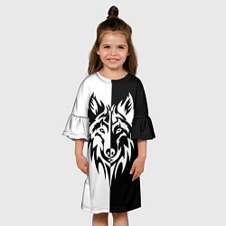 Платье клеш для девочки Волк чёрно-белый, цвет: 3D-принт — фото 2