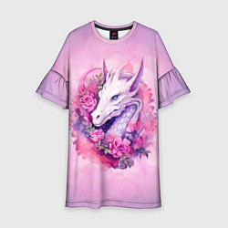 Платье клеш для девочки Дракон с цветами в акварельном стиле, цвет: 3D-принт