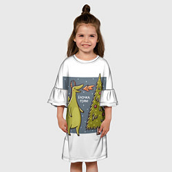 Платье клеш для девочки Дракон елка гори, цвет: 3D-принт — фото 2