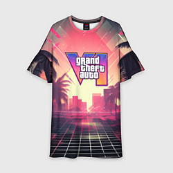 Платье клеш для девочки GTA 6 retro abstract logo, цвет: 3D-принт