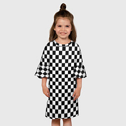 Платье клеш для девочки Шахматное поле чёрно-белый, цвет: 3D-принт — фото 2