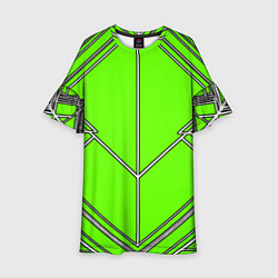 Платье клеш для девочки Белые полосы на зелёном фоне, цвет: 3D-принт