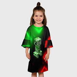 Платье клеш для девочки Крипер на неоновом фоне абстракция, цвет: 3D-принт — фото 2
