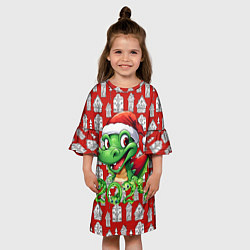 Платье клеш для девочки Зеленый дракон на рождественском фоне, цвет: 3D-принт — фото 2