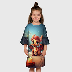 Платье клеш для девочки Новый год дракон 2024, цвет: 3D-принт — фото 2