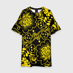 Детское платье Хохломская роспись золотые цветы на чёроном фоне