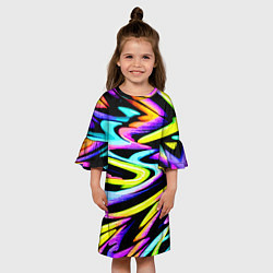 Платье клеш для девочки Экспрессивная неоновая абстракция, цвет: 3D-принт — фото 2