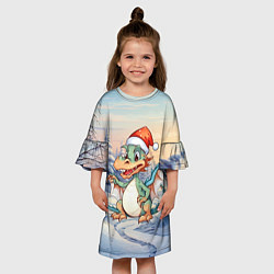 Платье клеш для девочки Милый маленький новогодний дракон 2024 года, цвет: 3D-принт — фото 2